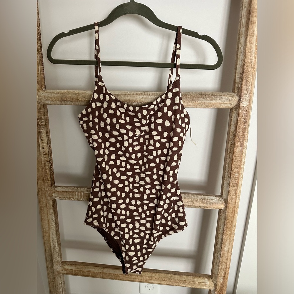 Aerie Pique Tie Back Swimsuit NWT size Small Long Brown Beige